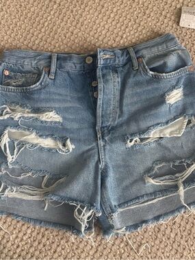 Free People Light Blue Distressed Denim Shorts